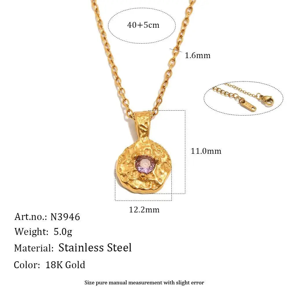 12 Birthstone Hammered Pendant Necklace