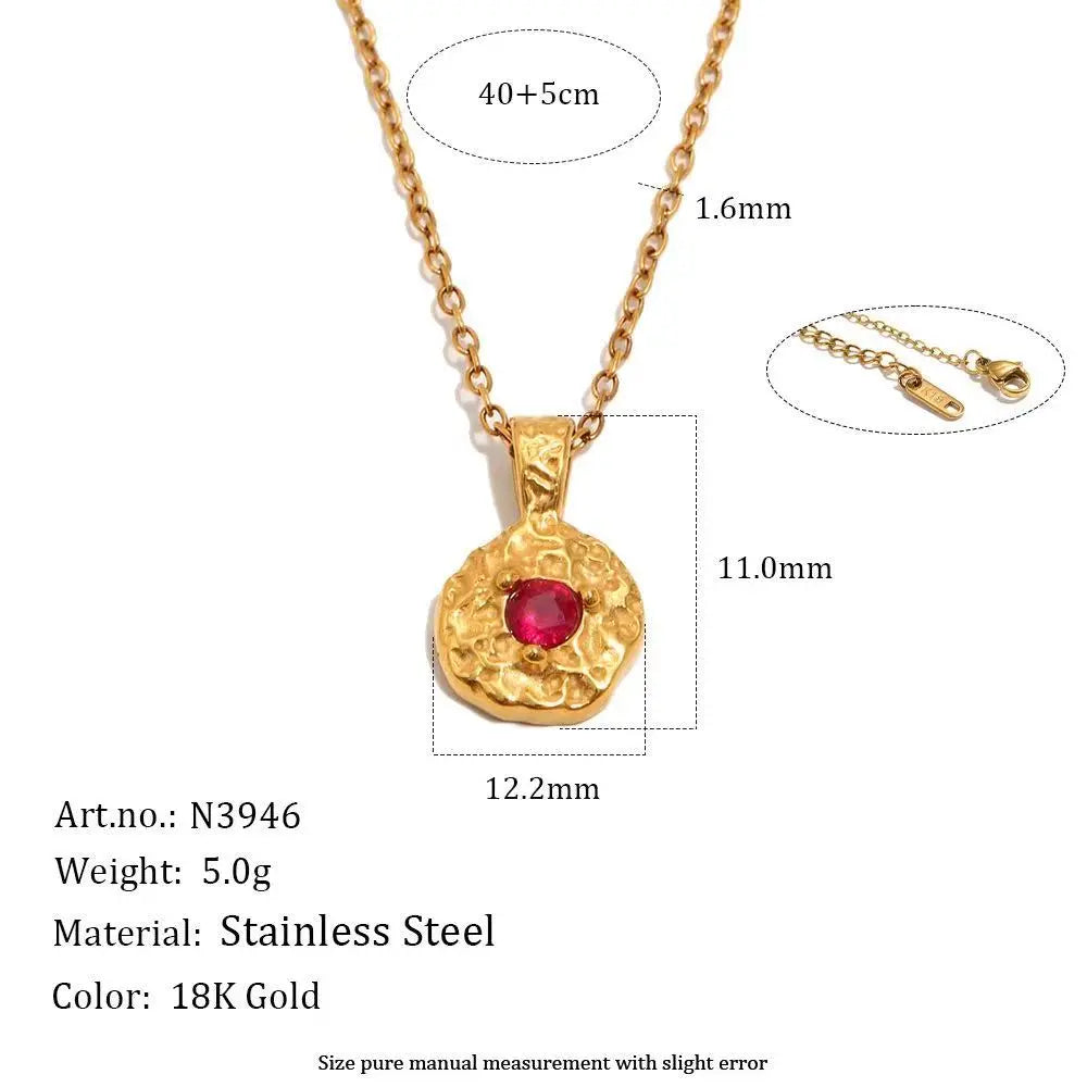 12 Birthstone Hammered Pendant Necklace
