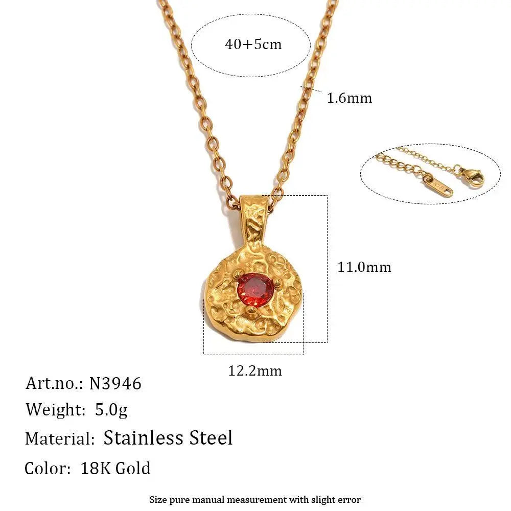 12 Birthstone Hammered Pendant Necklace