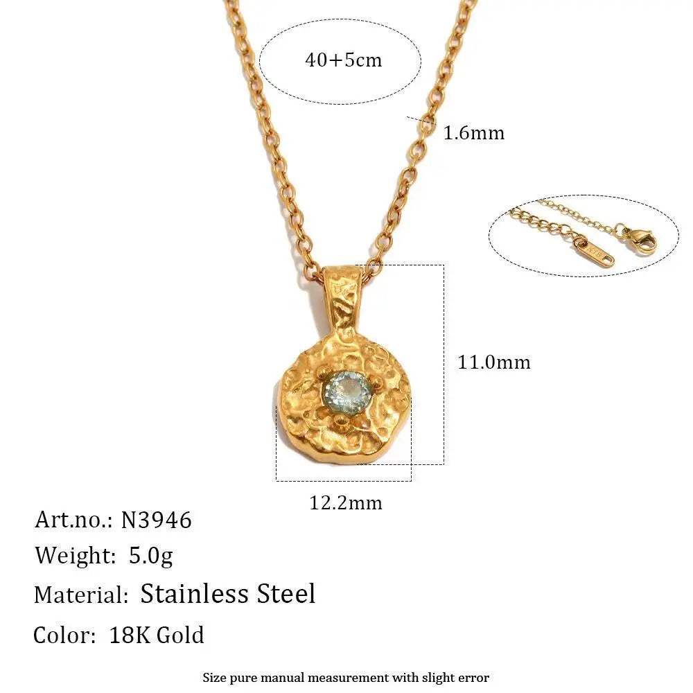12 Birthstone Hammered Pendant Necklace