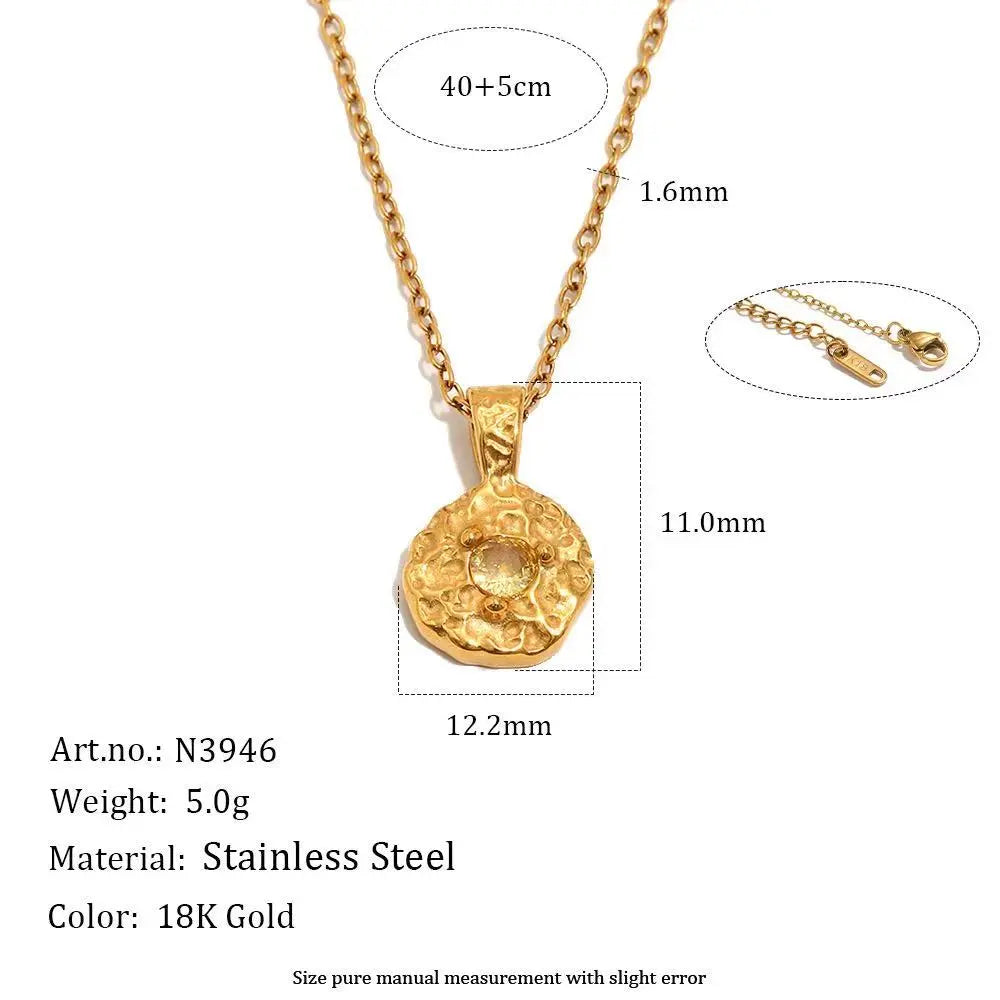 12 Birthstone Hammered Pendant Necklace