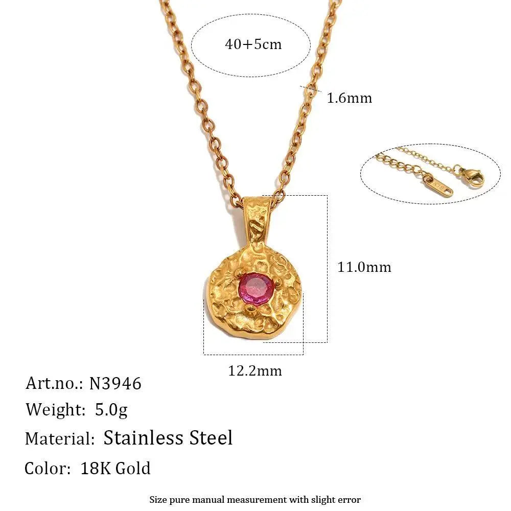 12 Birthstone Hammered Pendant Necklace