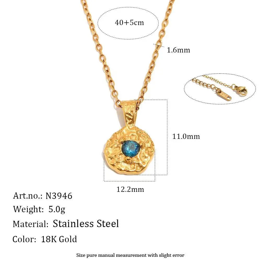 12 Birthstone Hammered Pendant Necklace