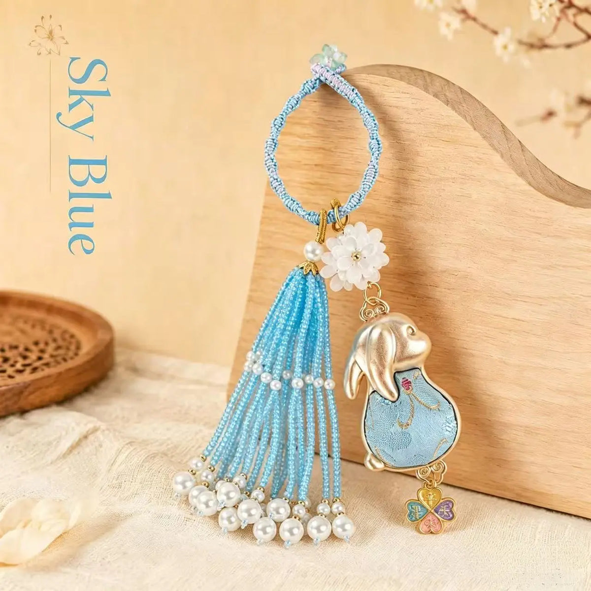 Oriental Traditional Brocade Tassel Rabbit Charm