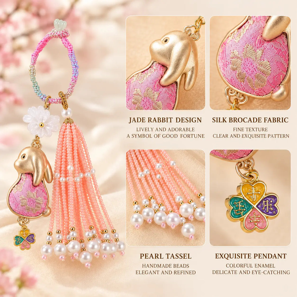 Oriental Traditional Brocade Tassel Rabbit Charm