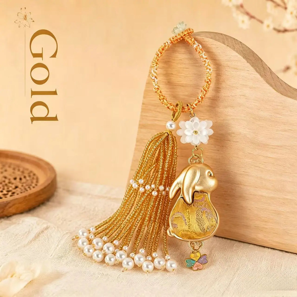 Oriental Traditional Brocade Tassel Rabbit Charm