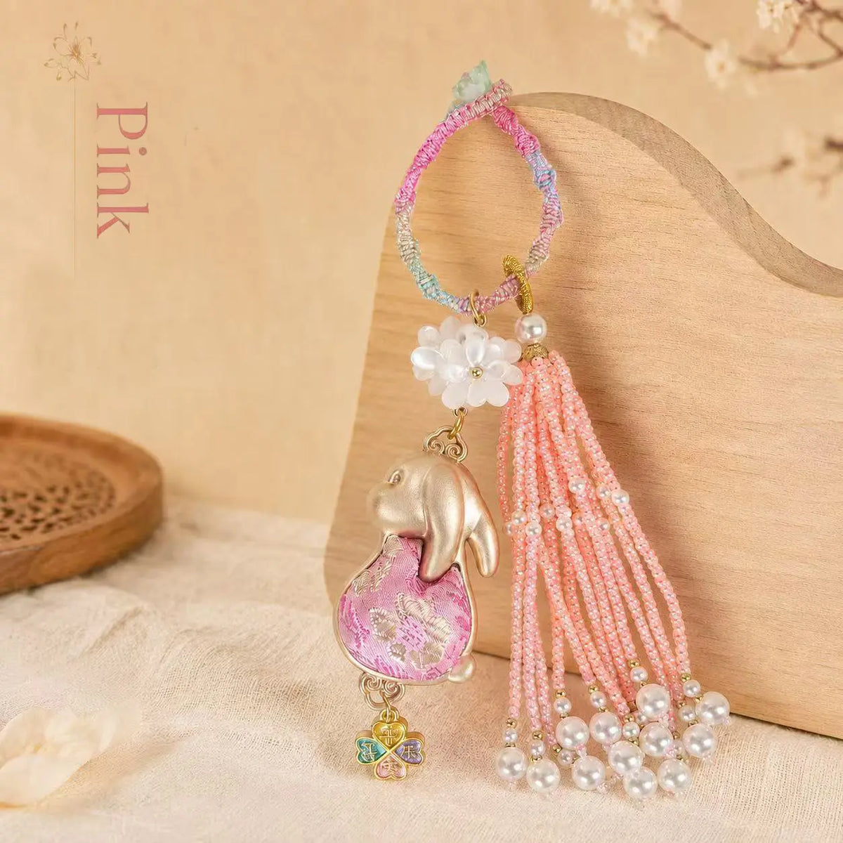 Oriental Traditional Brocade Tassel Rabbit Charm