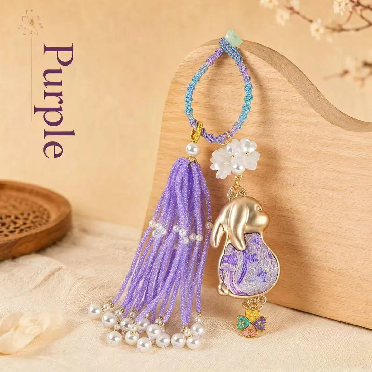 Oriental Traditional Brocade Tassel Rabbit Charm