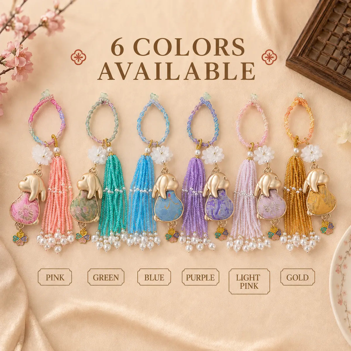 Oriental Traditional Brocade Tassel Rabbit Charm