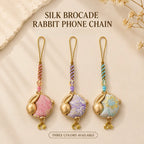 Oriental Traditional Brocade Round Jade Rabbit Phone Charm