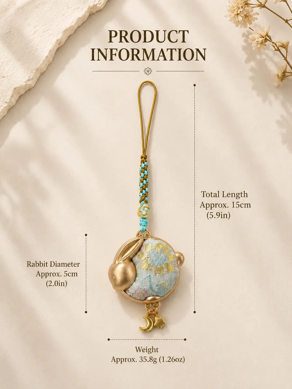 Oriental Traditional Brocade Round Jade Rabbit Phone Charm