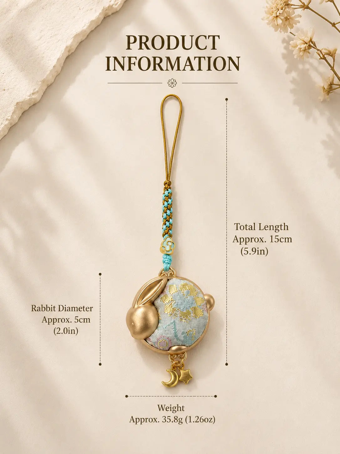 Oriental Traditional Brocade Round Jade Rabbit Phone Charm