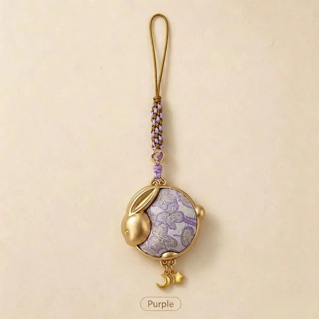 Oriental Traditional Brocade Round Jade Rabbit Phone Charm