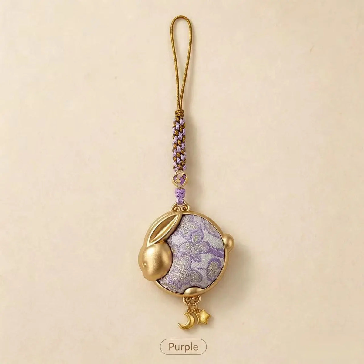 Oriental Traditional Brocade Round Jade Rabbit Phone Charm